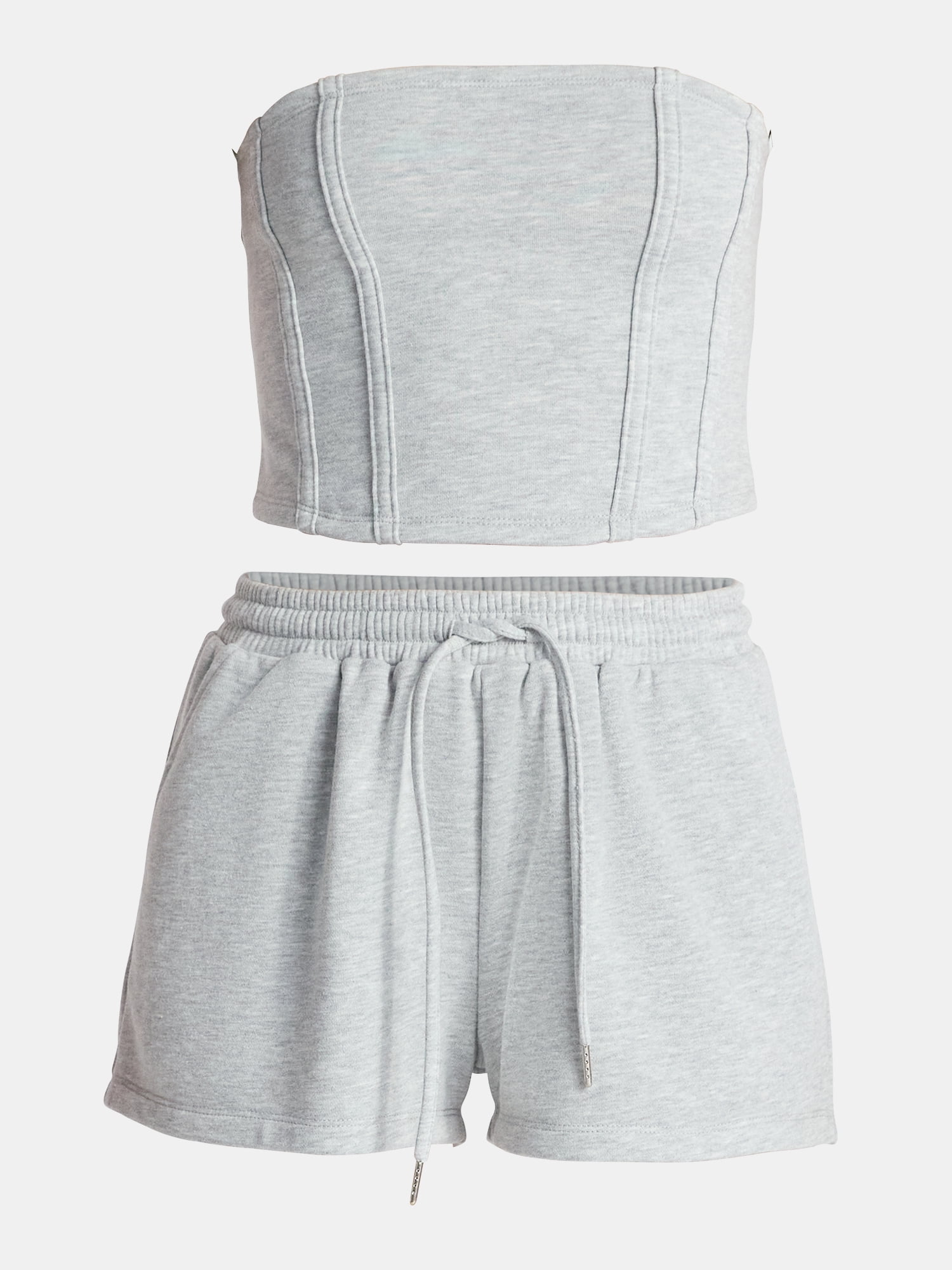 No Boundaries French Terry Tube Top and Shorts Set, 2-Piece