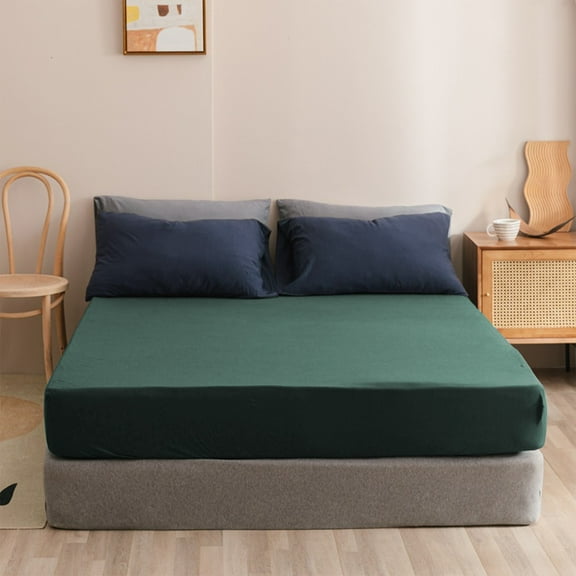 Luckky King Size Fitted Sheet Only with Full Elastic & Built in Corner Sheet Straps to Prevent Shifting - Soft & Breathable Brushed Microfiber Bottom Sheet, 70x60x11.8in, Green