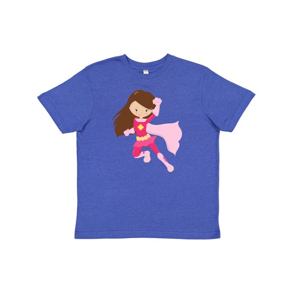 Inktastic Superhero Girl, Cute Girl, Brown Hair, Pink Cape Youth T-Shirt