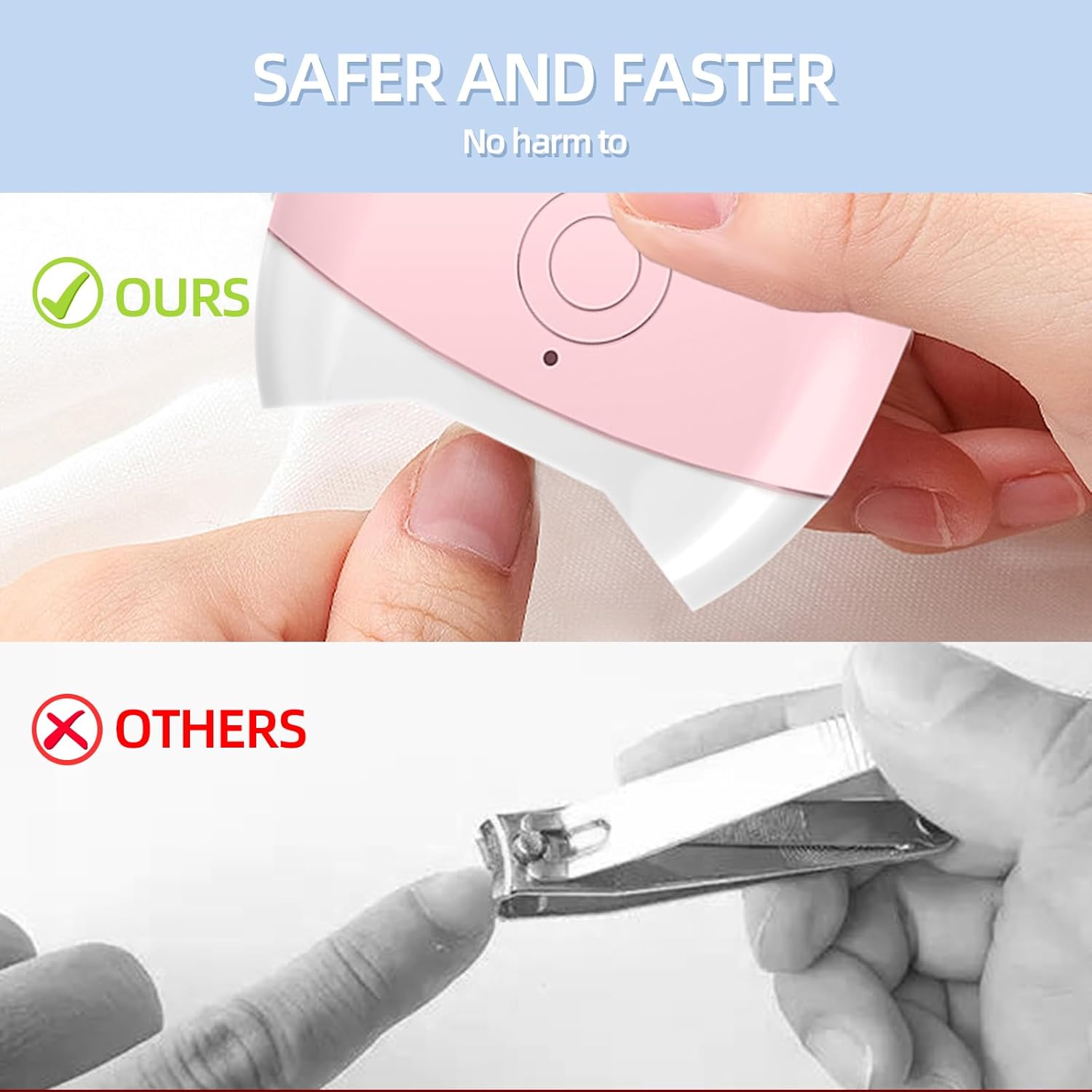 ABPETE Electric Nail Clippers,2 Adjustable Speeds, Cordless Rechargeable Fingernail Cutter with LED Light, Safety Electric Nail Trimmer for Adults, Children and Elders, Pink