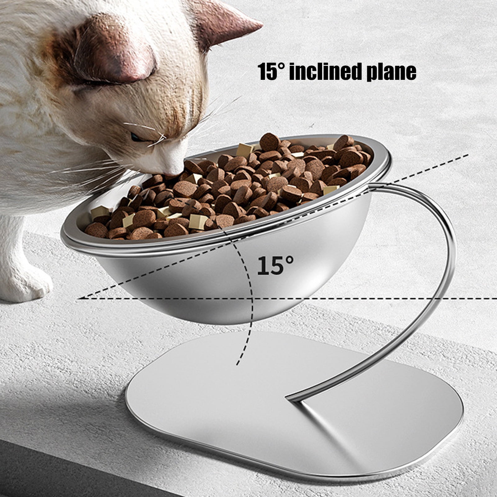 Stainless Steel Tilted Pet Bowl Elevated Feeders Dish NonSlip Design with 15 Degree Angles For Pet Easy Eating