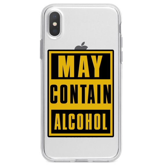 DistinctInk Clear Shockproof Hybrid Case for iPhone XS Max (6.5" Screen) - TPU Bumper Acrylic Back Tempered Glass Screen Protector - May Contain Alcohol Warning Sign