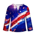 thumbnail image 4 of Womens Patriotic Linen Shirts Long Sleeve Button Down Floral Shirt Tops Loose Holiday July 11th Outfits Sky Blue, 2XL, 4 of 6