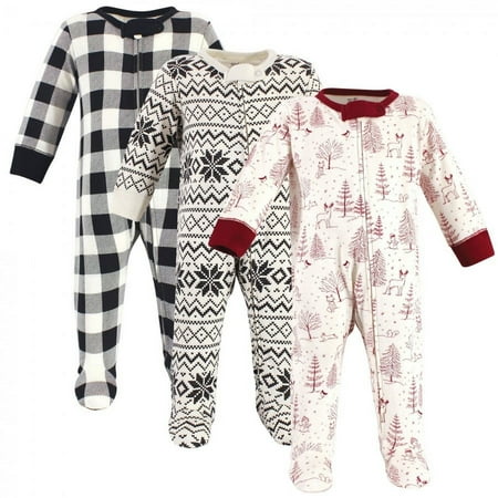Touched by Nature Baby Organic Cotton Zipper Sleep and Play 3pk, Winter Woodland, 0-3 Months