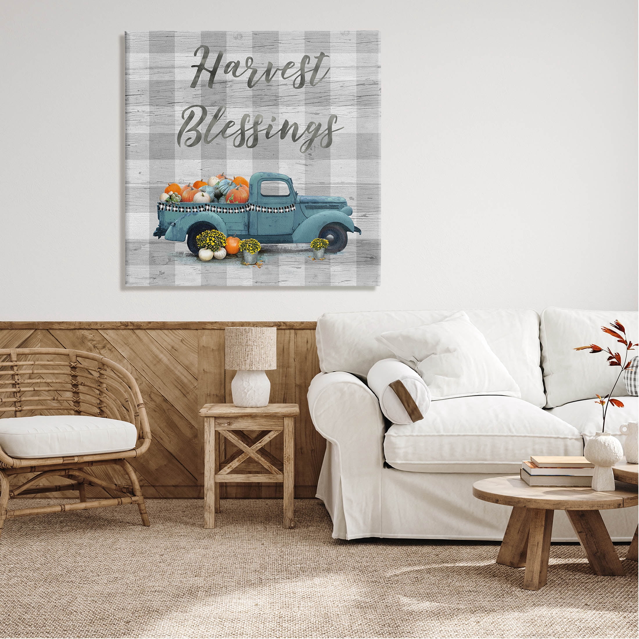 Stupell Industries Harvest Blessings Fall Pumpkin Truck Graphic Art Gallery Wrapped Canvas Print Wall Art, Design by Nan