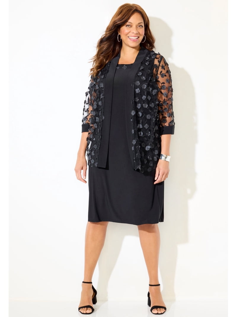 Catherines Women's Plus Size Floral Mesh Jacket Dress - Walmart.com