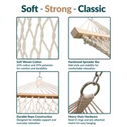 Sunnydaze 2-Person Cotton Rope Spreader Bar Hammock, 450 lb Capacity - Natural
