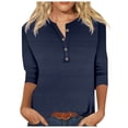thumbnail image 2 of 3/4 Length Sleeve Womens Tops Spring Summer Casual Relaxed Fit V Neck Basic Plain T Shirts Blouse Work Shirt, 2 of 5