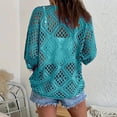 thumbnail image 4 of Crochet Coverups for Women Long Sleeve Knit Cover Up Top Hollow Out Boho Summer Beachy Crocheted Tops Blue S, 4 of 7