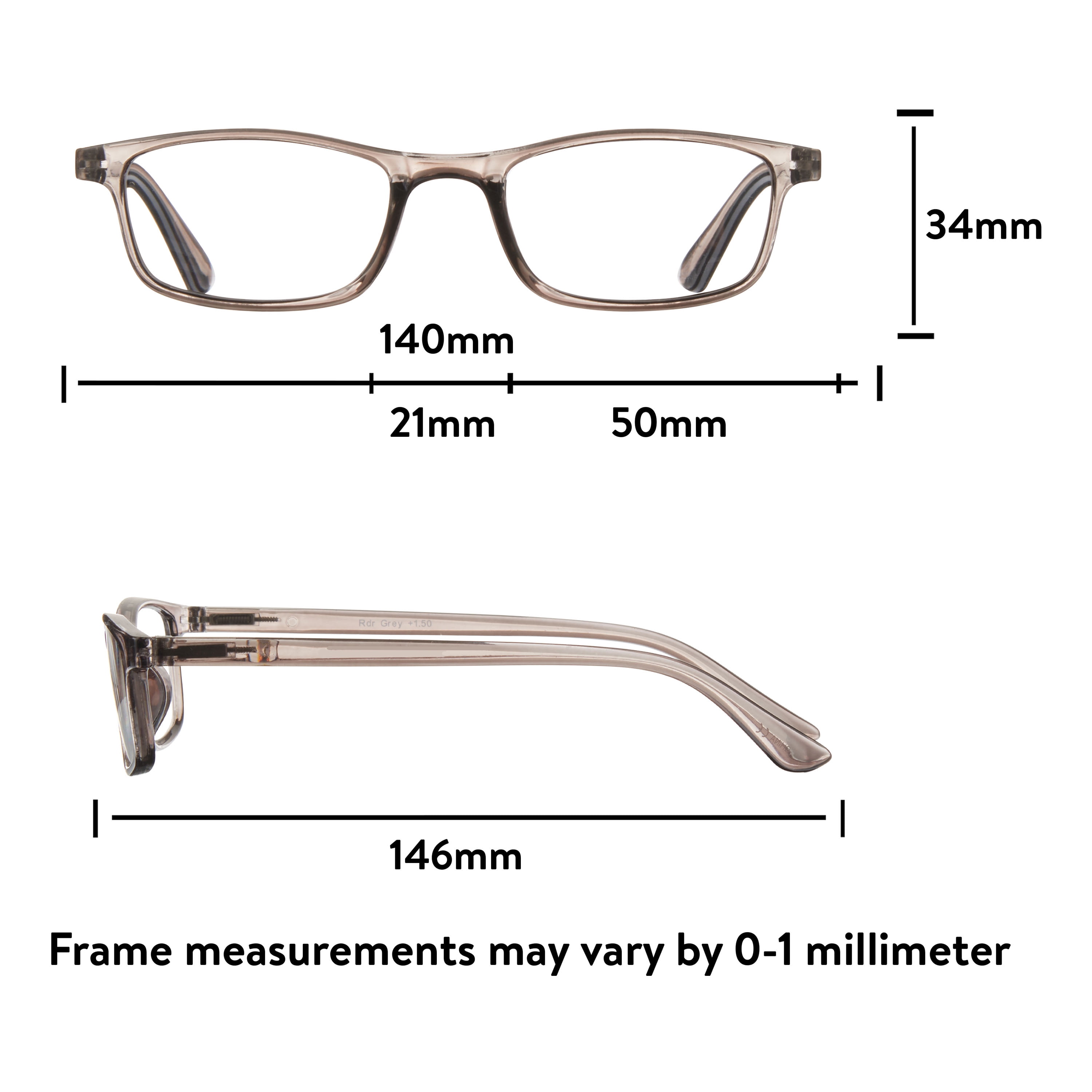 Equate Unisex Full Rim Reading Glasses with Case, Plastic Lens, Gray Frame, Single Vision, +3.25