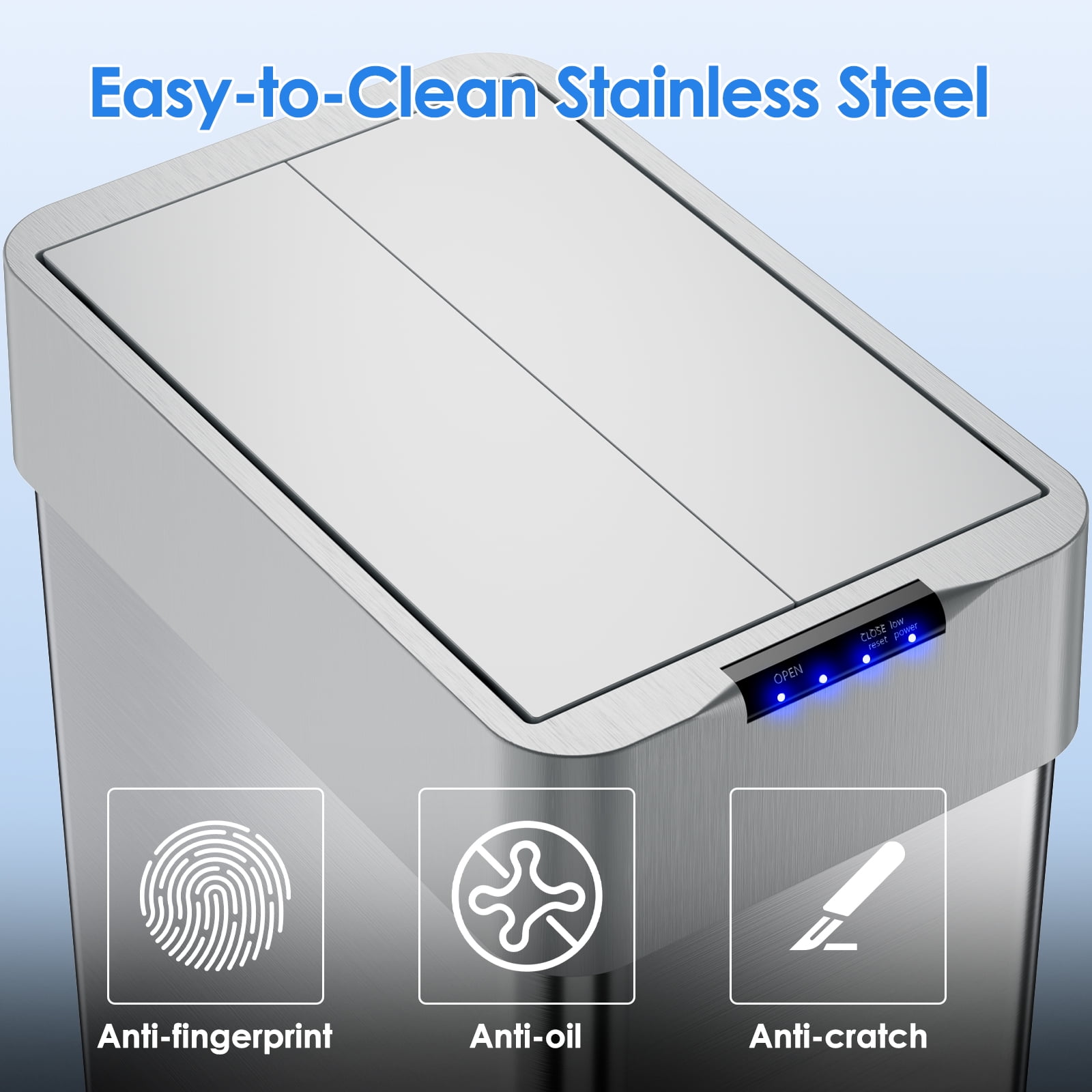 Arlopu 16 Gallon Automatic Trash Can Stainless Steel Garbage Can with No Touch Motion Sensor Butterfly Lid