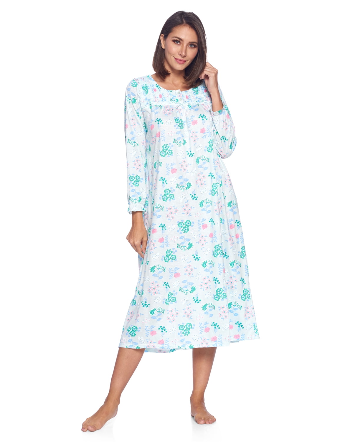Casual Nights Women's Long Floral & Lace Henley Nightgown - Walmart.com