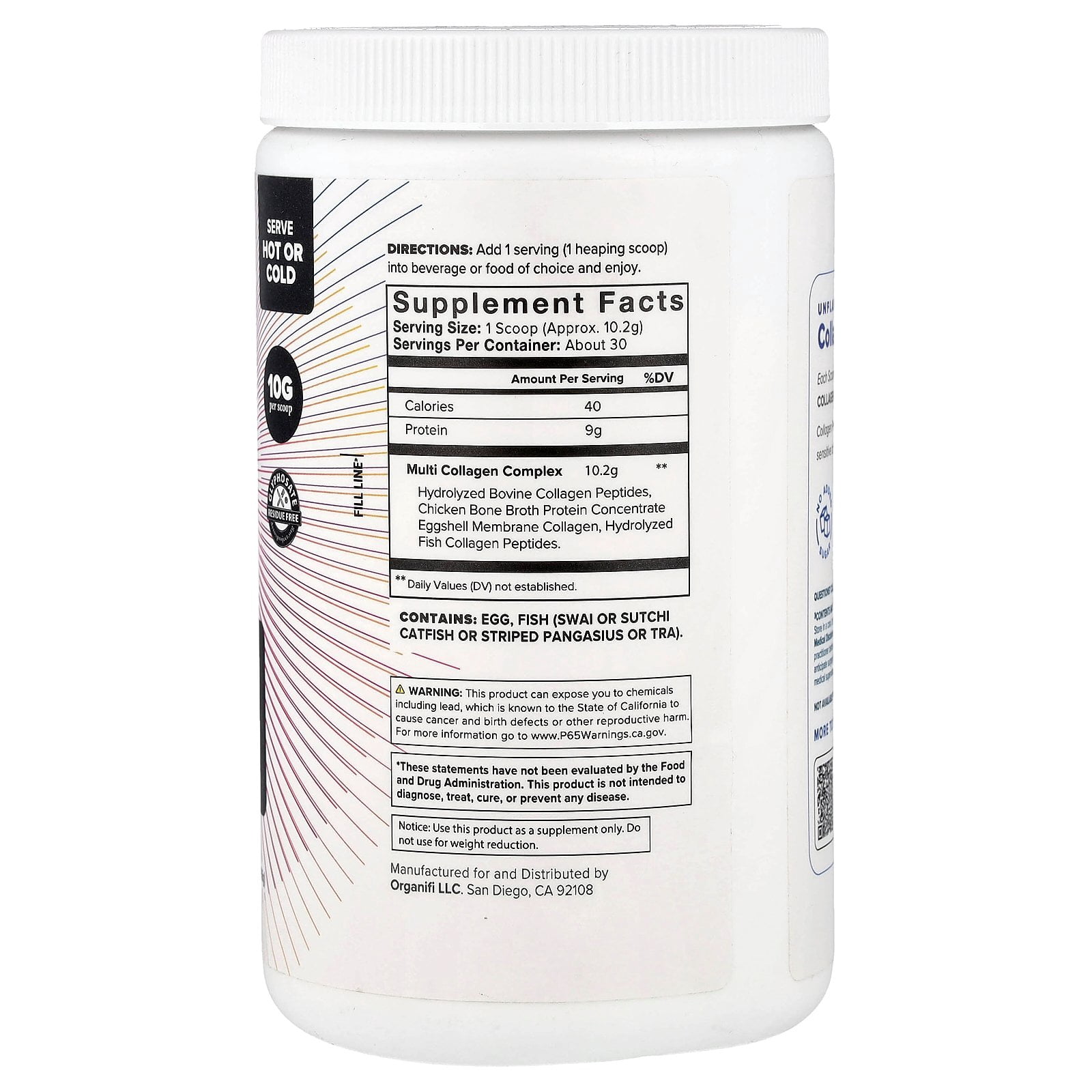 Organifi Collagen, Unflavored , 10.79 oz (306 g)