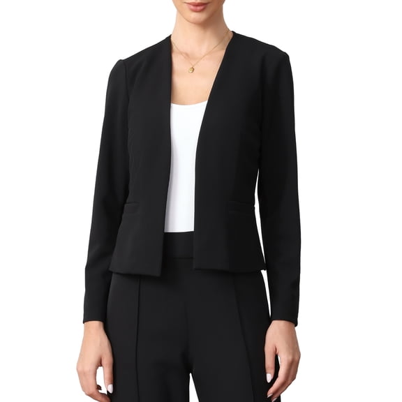 DARING DIVA Women's Collarless Business Outfits Open Front Suit Blazer XS Black