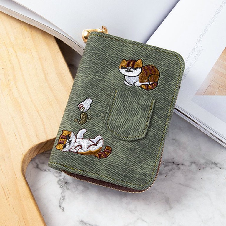 Kawaii Cute Embroidery Small PU Leather Coin Bag Card Holder Money