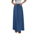 thumbnail image 5 of Jdkau Maxi Skirts for Women Cotton Linen Drawstring A-Line Casual Loose Flowy Long Beach Skirt Summer Skirts for Women（Blue,M）, 5 of 9