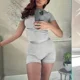 thumbnail image 4 of Conjunto de 2 piezas de ropa deportiva informal transfronteriza para mujer que adelgaza y suaviza tu silueta Camiseta de cuello redondo Pantalones, 4 of 5