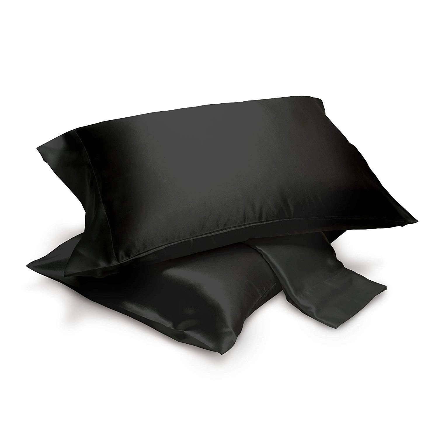 Satin Pillowcases Pair with Envelope Closure (Standard, Black