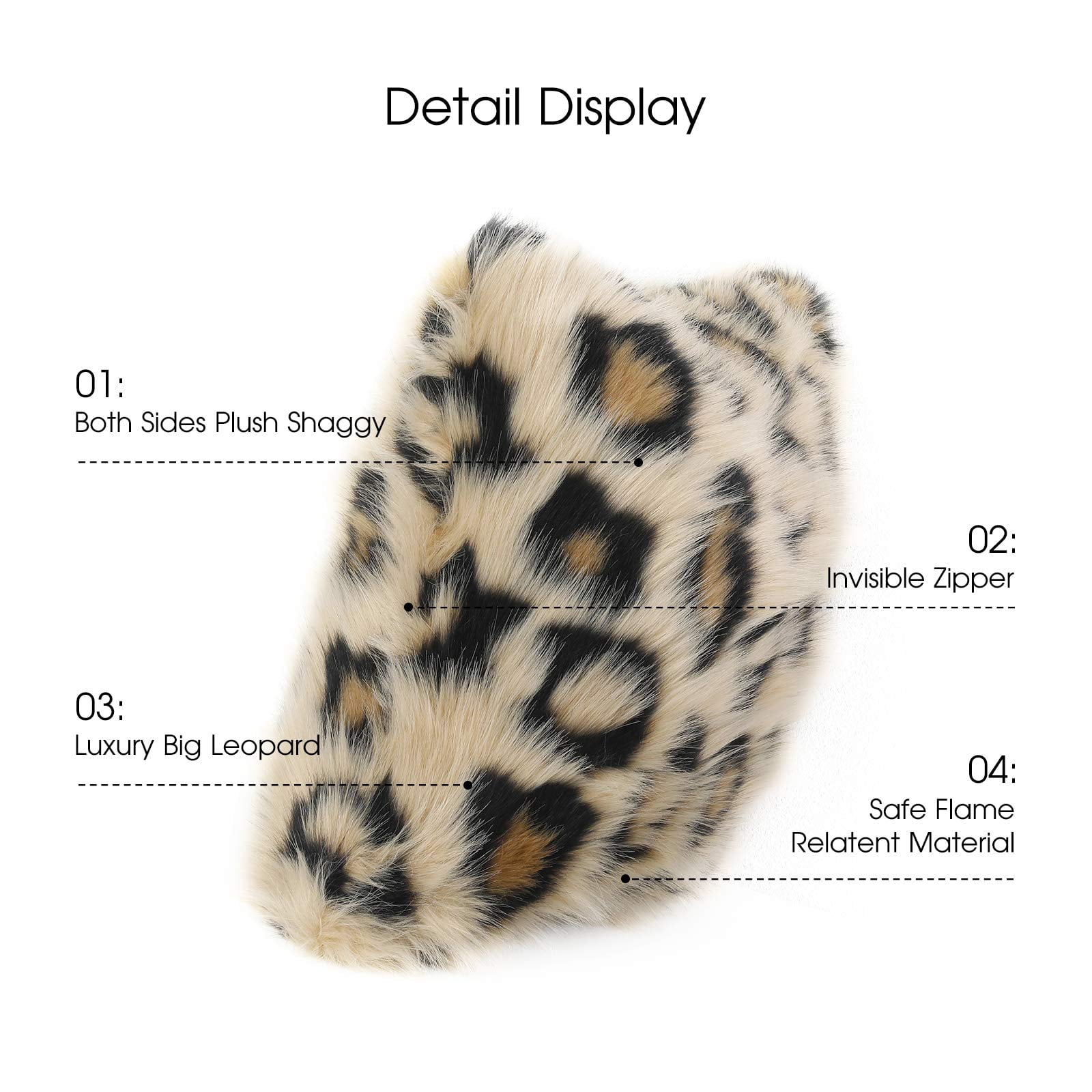 INSMEER Leopard Print Pillow Case Decorative Fluffy Pillow Covers Faux Fur Cushion Cover 18x18 inch for Bedroom Couch Sofa Home