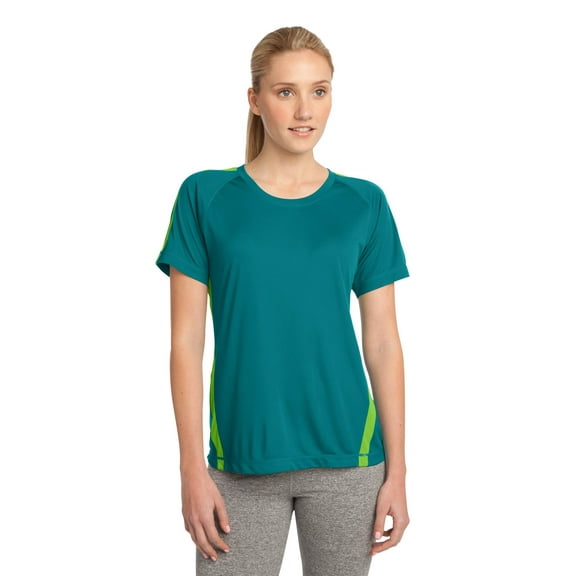 Sport-Tek Ladies Colorblock PosiCharge Competitor Tee-M (Tropic Blue/ Lime Shock)