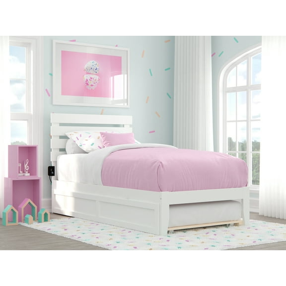 Oxford Twin Bed with USB Turbo Charger and Twin Trundle in White