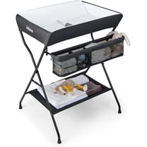 INFANS  Baby Changing Table, Folding Diaper Station Portable Nursery Organizer with Safety Belt and Large Storage Racks for Newborn Baby and Infant (Black)