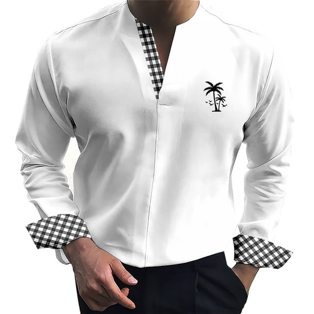 Camisas De Vestir Para Hombre Camisa de manga larga para hombre con un tercio de cárdigan, camisa ajustada, camisa informal para el , árbol de (White, S)