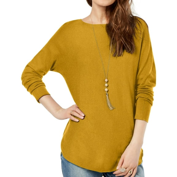I-N-C Womens Shirttail Knit Sweater, Yellow, Small