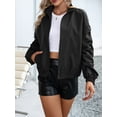 thumbnail image 3 of FOCUSNORM Women's Casual Coat Spring Autumn Solid Color Long Sleeve Stand Collar Zipper Jacket with Pockets, 3 of 6