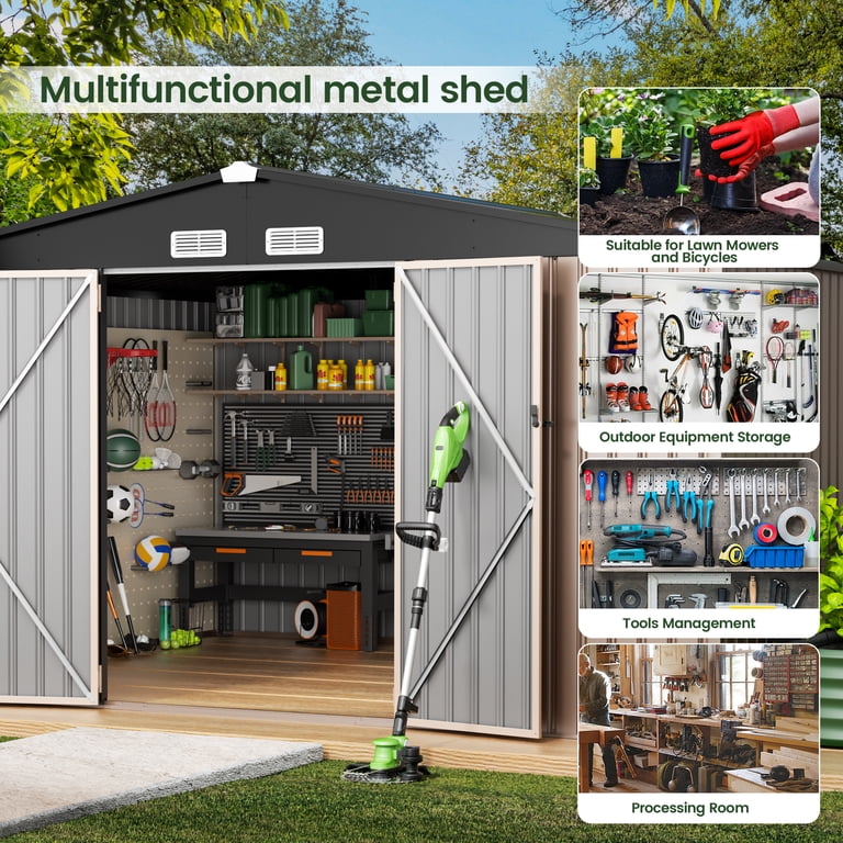 GVDV 10x12 FT Outdoor Metal Storage Shed, Durable Garden Shed with