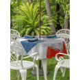 thumbnail image 3 of Outdoor Tablecloths with Umbrella Hole & Zipper, Red Grey Round Tablecloths 60 Inch, Abstract Geometric Color Block Oil Painting Waterproof Table Cloth, Patio/Pool/Picnic Table Covers, 3 of 8