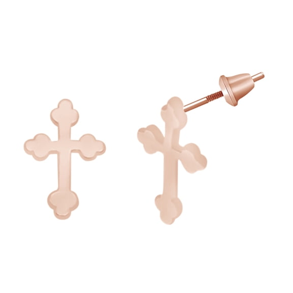 AFFY Ornate Cross Stud Earrings 14k White Gold