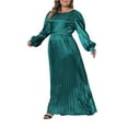 thumbnail image 4 of Agnes Orinda Women's Plus Size Maxi Dresses Lantern Long Sleeve Flowy Swing Pleated Maxi Dresses 1X Green, 4 of 6