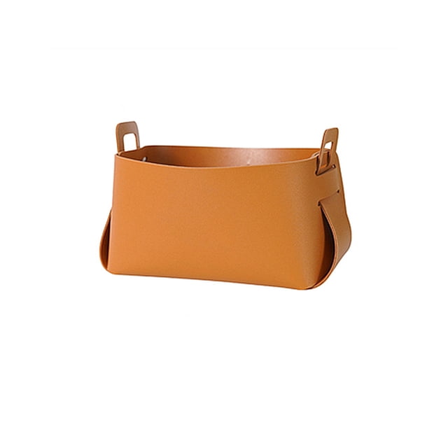 Cesta de almacenamiento Organizador de cuero con asa Soporte decorativo Contenedor Caja Desmontable Cosmético Papelería Decoración Almacenamiento y organización del hogar Marrón Naranja L Yuarrent HA067449-09