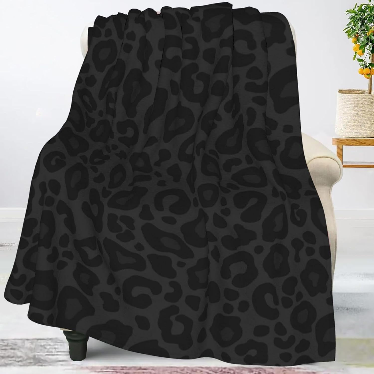 Black Leopard Print Throw Blankets All Season Ultra Soft Warm Cheetah Flannel for Home Bed Sofa Couch Chair Outdoor Travel Camping