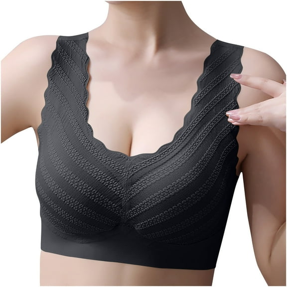 Bigersell Long Sports Bras for Women Clearance Wireless Bras for Large Breasted Women Longline Bra Style B2255 V-Neck Seamless Bras Pull-On Bra Closure Tall Size No Wire Bras for Women Black M