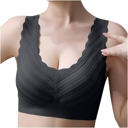 

RYRJJ Clearance Women s Plus Size Lace Sports Bra Seamless Padded Wirefree Push Up Soft Sexy Back Smoothing Bralettes Bra for Yoga Fitness Running(Black XXL)