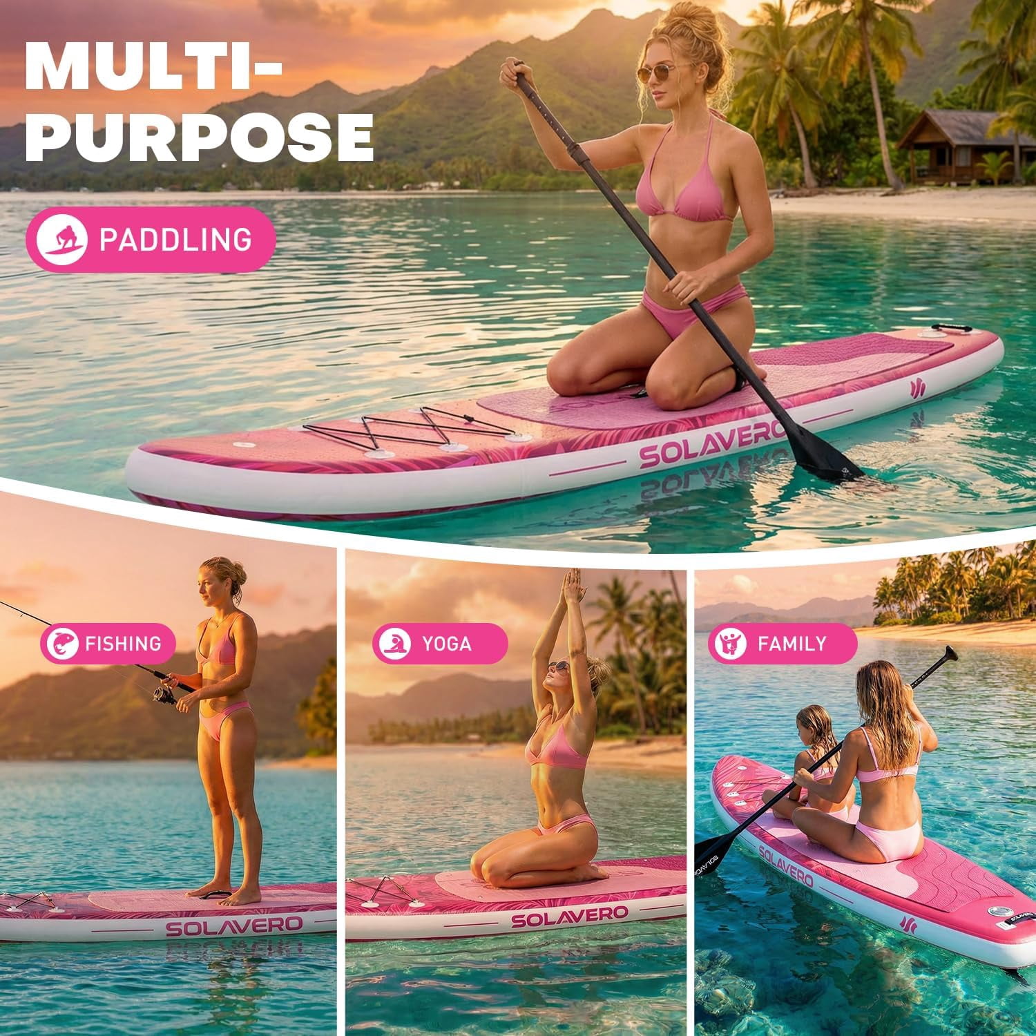 SOLAVERO 10'6" Inflatable Stand Up Paddle Board, Ultra-Light SUP Board with Accessories, Anti-Slip EVA Deck for Adults