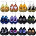 thumbnail image 2 of HOOUN Halloween Pumpkin Women Teardrop Leather Hook Earrings Ear Drop Dangle Party New-Ghost & Castle #2, 2 of 9