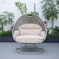 thumbnail image 4 of LeisureMod Mendoza Light Gray Wicker Hanging 2 Person Egg Swing Chair with Stand & Beige Cushions, 4 of 10
