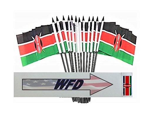 1 Dozen 4x 6 Kenyan Small Mini Hand Waving Stick Flags Pack of 12 4x6 Kenya Polyester Miniature Office Desk & Little Table Flags