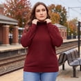 thumbnail image 4 of Agnes Orinda Women's Plus Size Pullover Sweaters Lightweight Long Sleeve Turtleneck Novelty Sweater Burgundy 1X, 4 of 9
