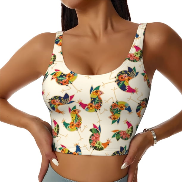 Balery Boho Chicken Sujetadores deportivos con espalda cruzada para mujer, acolchados, sin costuras, de alto impacto, ideales para yoga, gimnasio, entrenamiento y fitness.-Medium