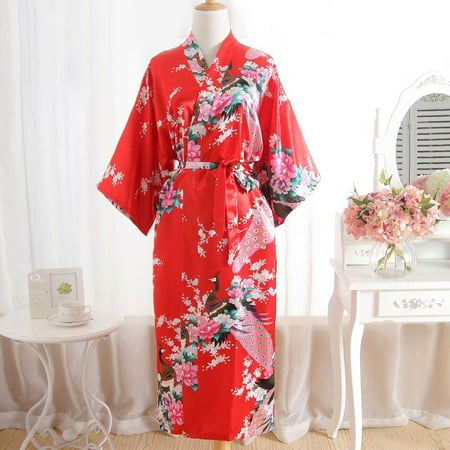 Hot Sale!! Satin Robes for Women 2025 Trendy Dressing Lingerie Gown Women Print Bath Nightdress Robe Red One Size