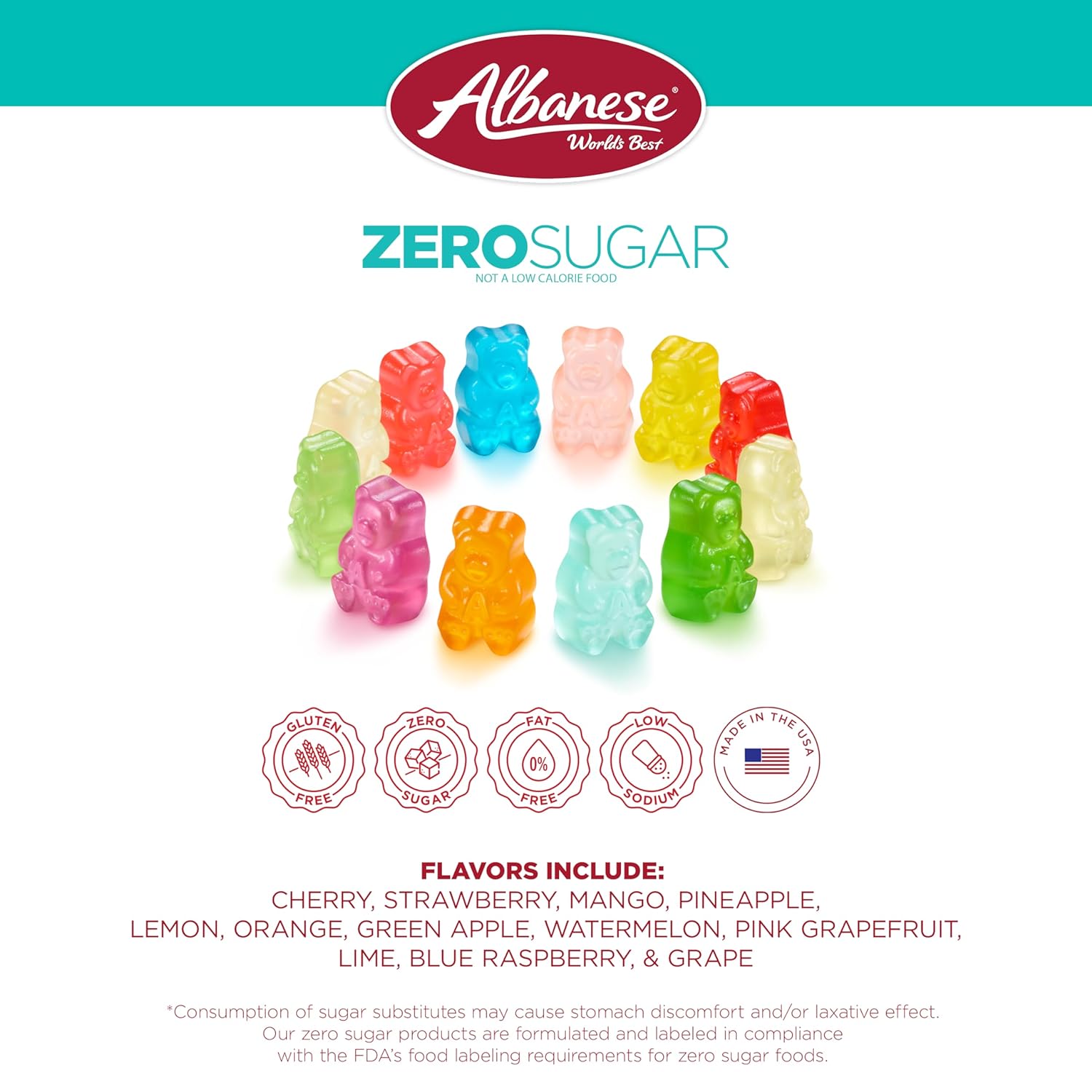 World's Best Zero Sugar 12 Flavor Gummi Bears, 3.5 Ounce Bag of Gummy ...