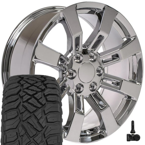 OE Wheels CA82 20 Inch Rims and Tires Fit Escalade Style 6x139.7 20x8.5 Chrome - Hollander 5409 - TerraMax RT 275/55-20 (Set of 4)