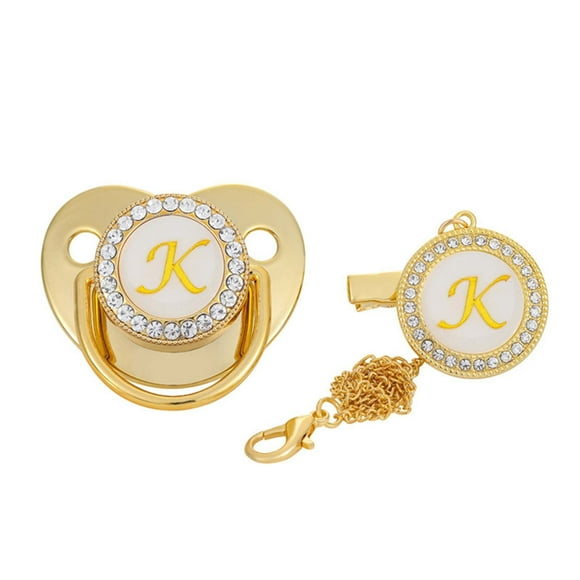 Fiudx Chupete con Brillo, Clip Personalizable para Nombre y Letra, Tetina Decorada con Diamantes de Imitación, Regalo Especial para Bebé, Celebración de Bautizo o Sesión de Fotos, Se Requiere La Supe