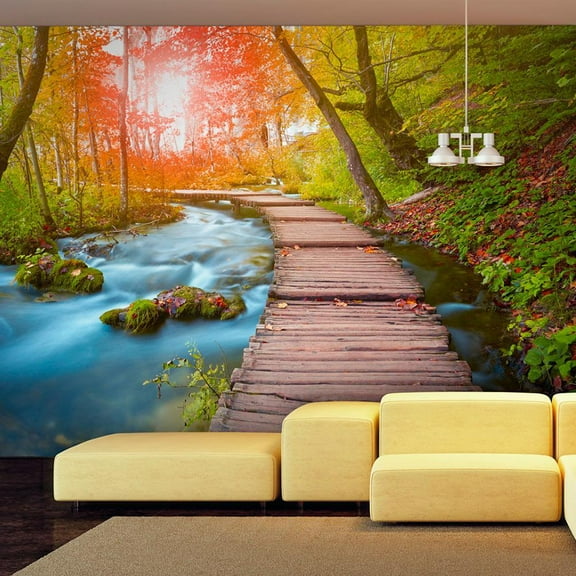 Tiptophomedecor Peel and Stick Forest Wallpaper Wall Mural - Oasis Of Peace - Removable Wall Decals