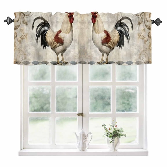 Vintage Rooster Kitchen Valances for Windows 60x18 Inch Kitchen Curtains Valances Rod Pocket Farmhouse Animals Geometric Bathroom Window Valances for Window Treatment Decor