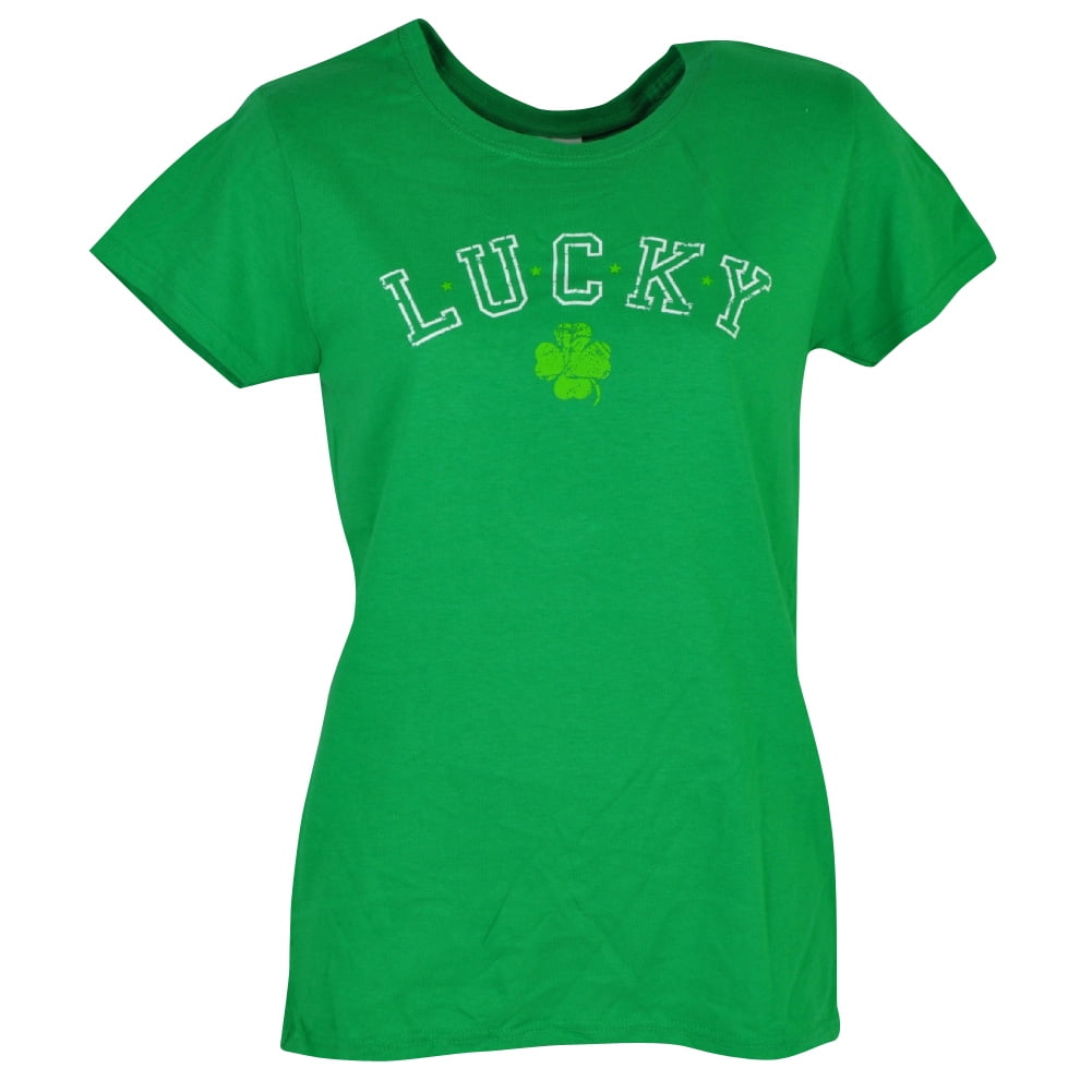 Lucky Distressed Tshirt Tee Womens Green Irish St Patricks Shamrock ...